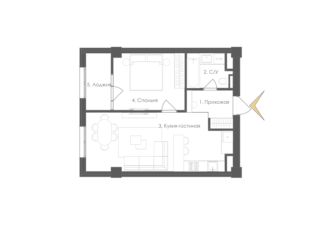 Планировка 1 комнатная №2