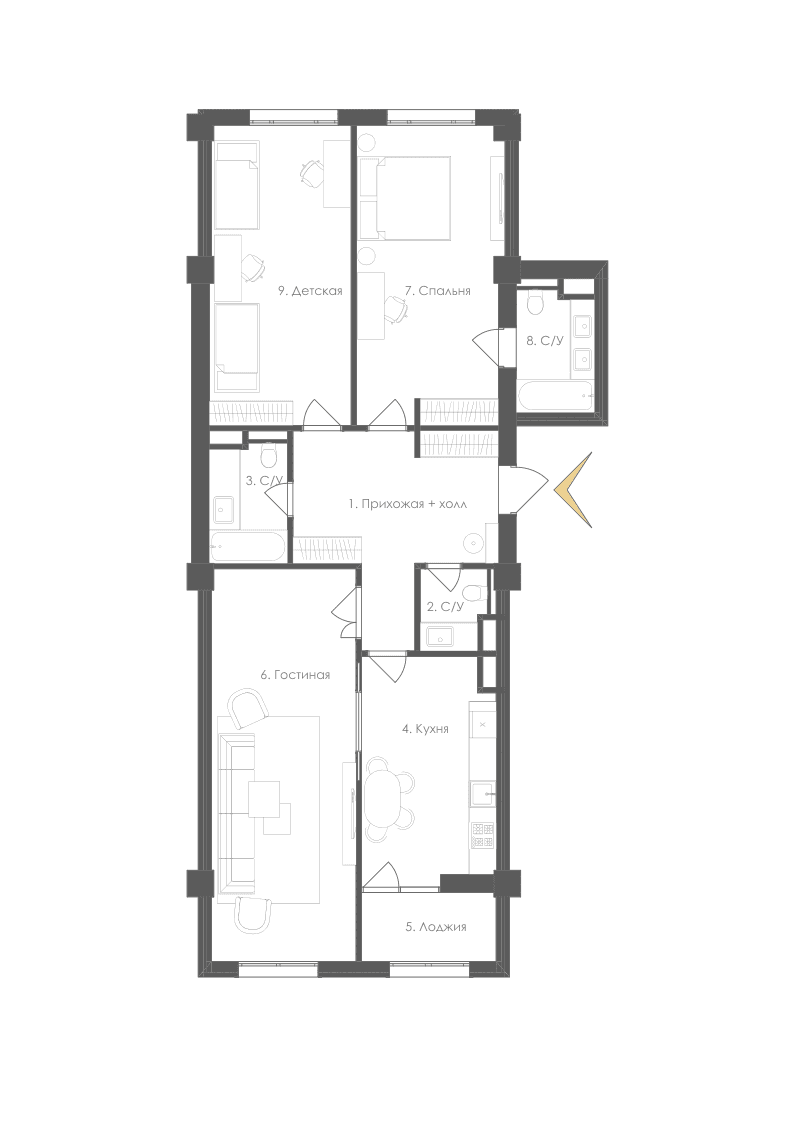 Планировка 3 комнатная №3