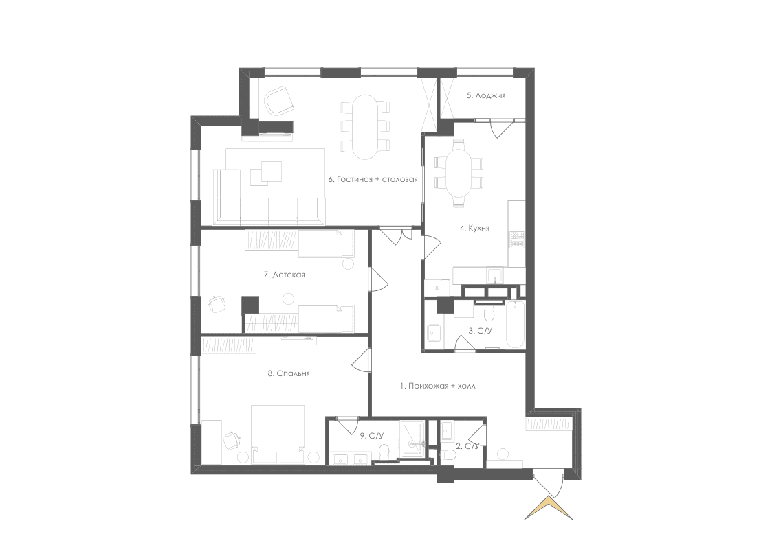 Планировка 3 комнатная №23