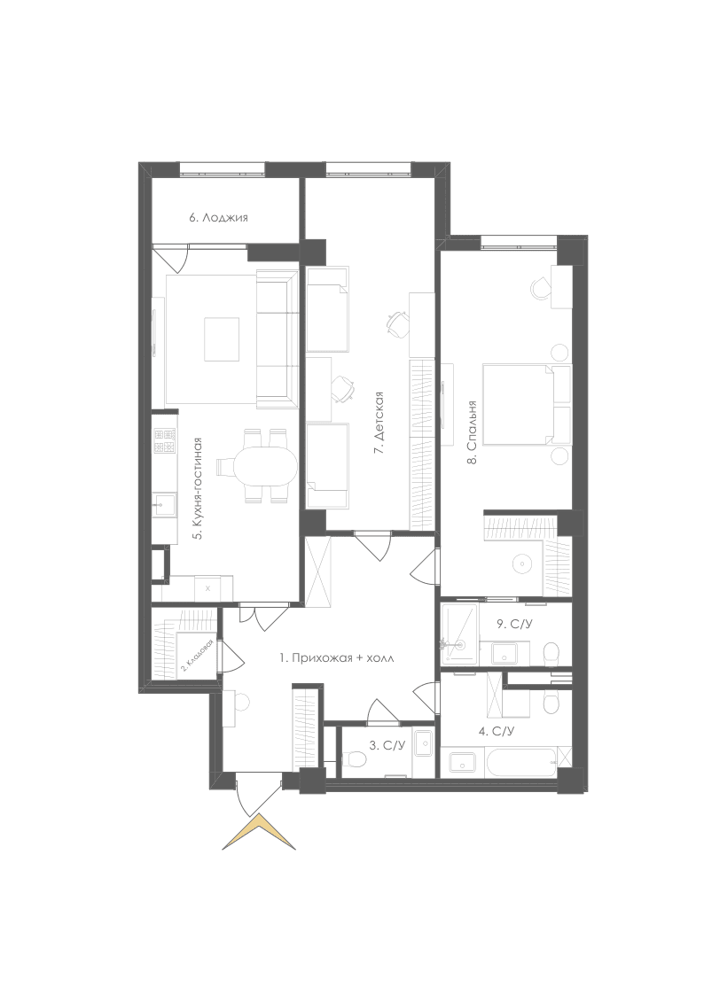 Планировка 3 комнатная №24